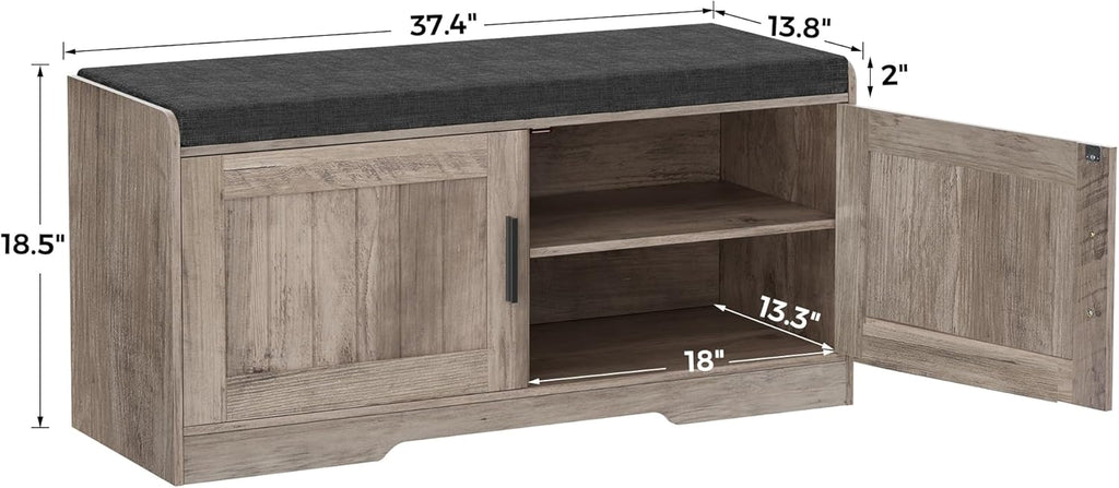 2-Tier Storage Bench Shoe Bench with Thickened Padded Seat Cushion Entryway Bench