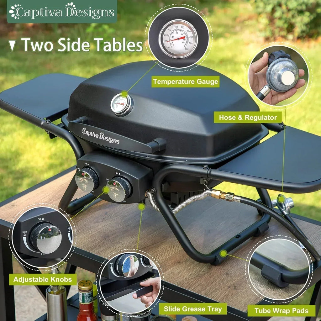 Captiva Designs 4-Burner Propane Gas BBQ Grill Side Burner Porcelain-Enameled Cast Iron Grates