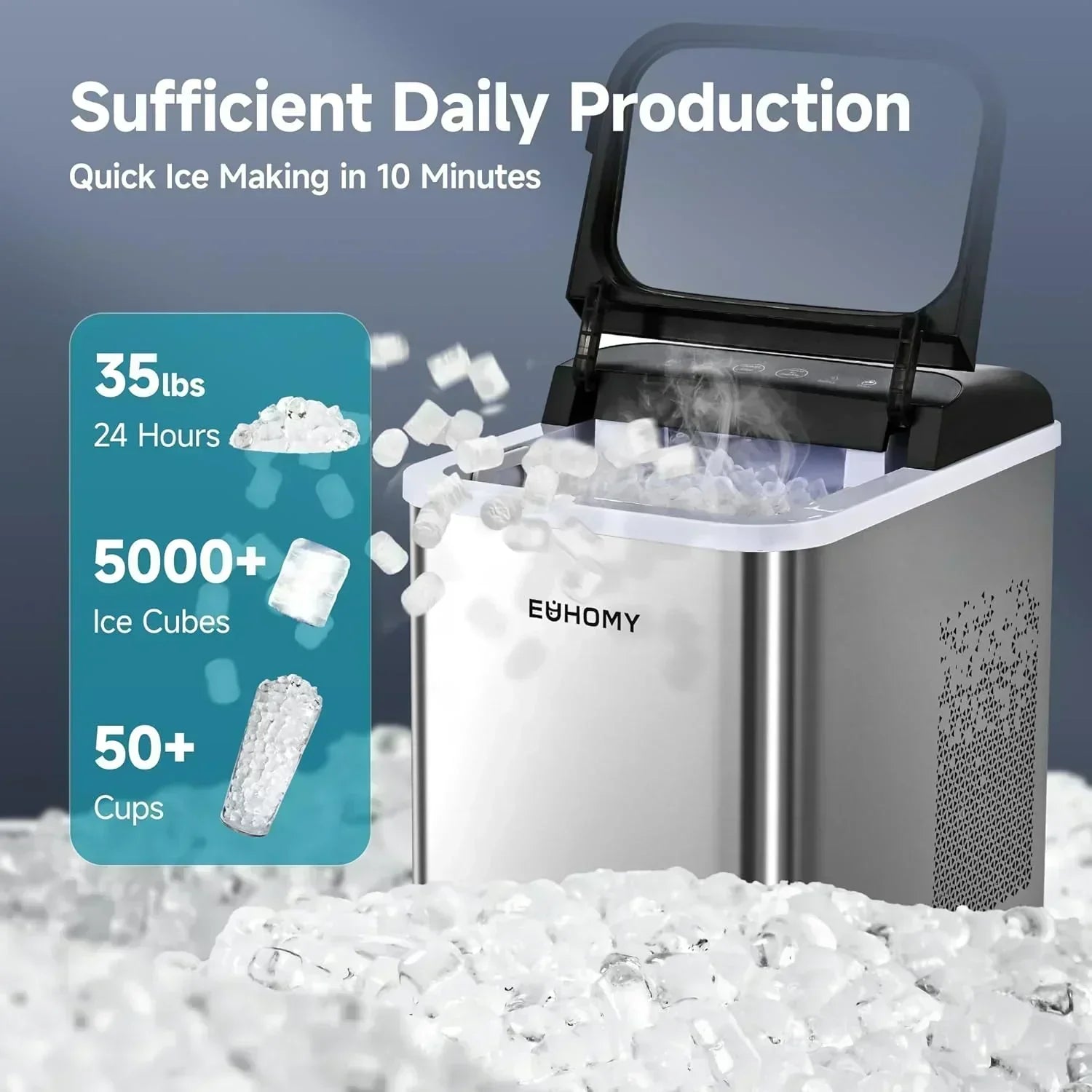 EUHOMY Nugget Ice Maker Countertop Ready in 8 Mins Self-Cleaning Portable Ice Makers Machine