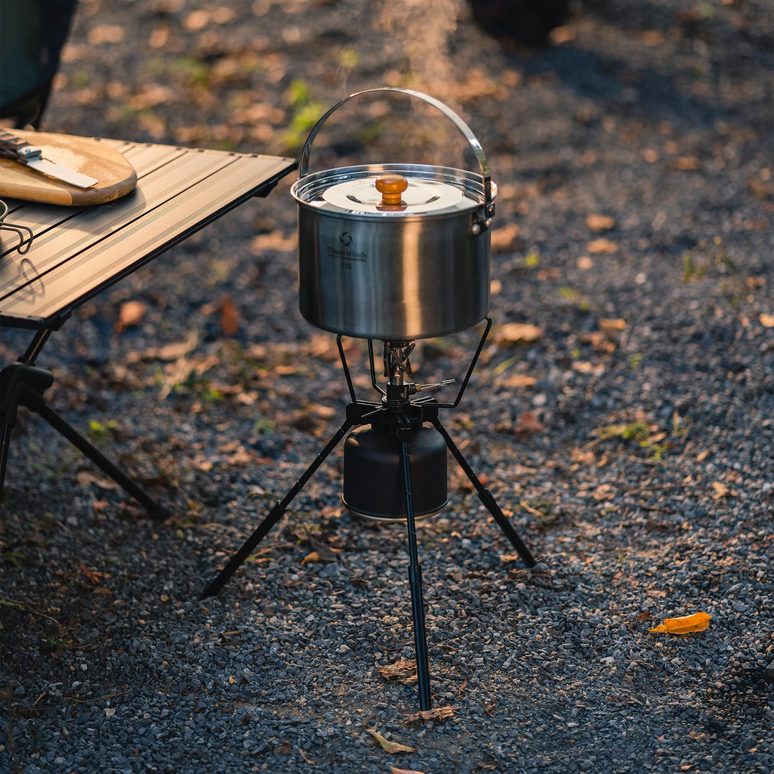 5 Piece Stainless Steel Camping Cookware Set with Frying Pan and Storage Bag for 3 to 5 People