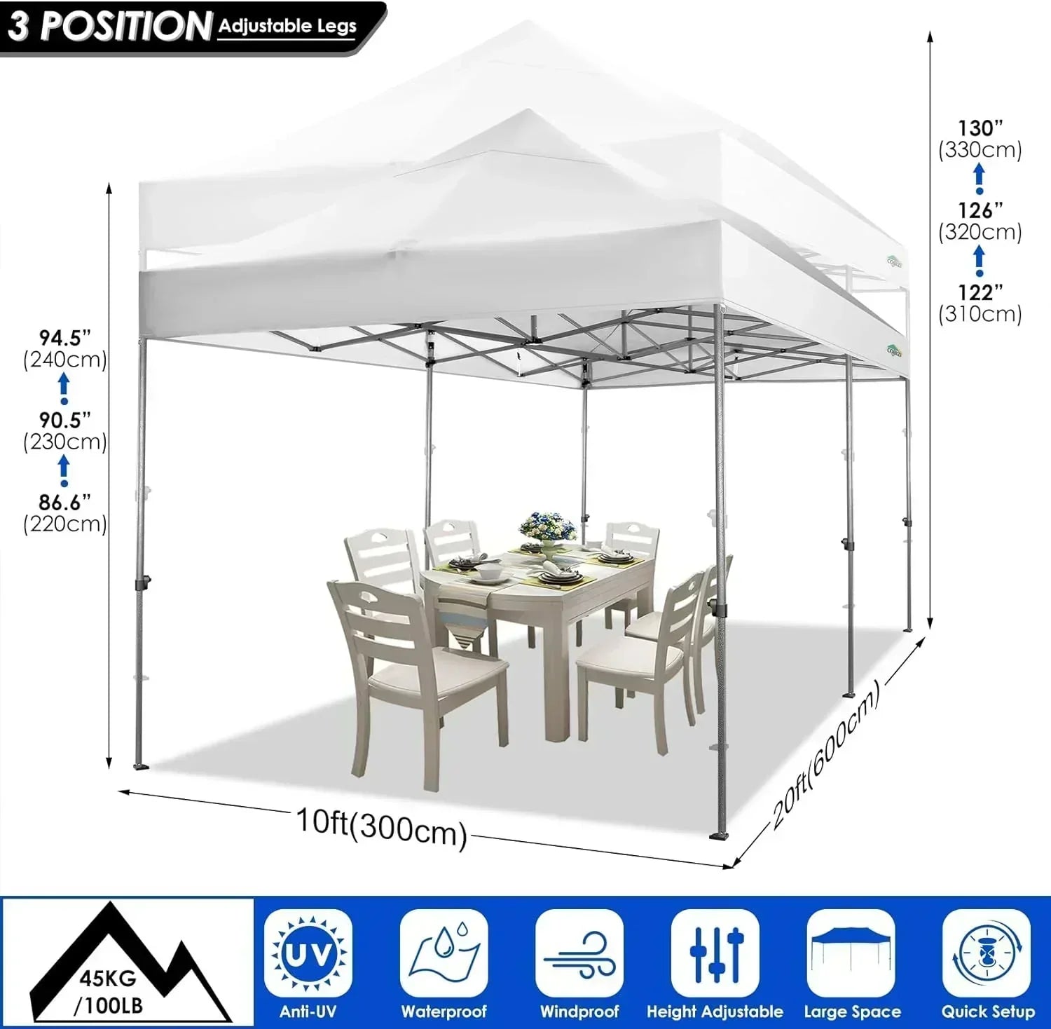 COBIZI 10x20 Heavy Duty Pop up Canopy Tent 6 sidewalls Commercial Canopy Wedding Party Tents