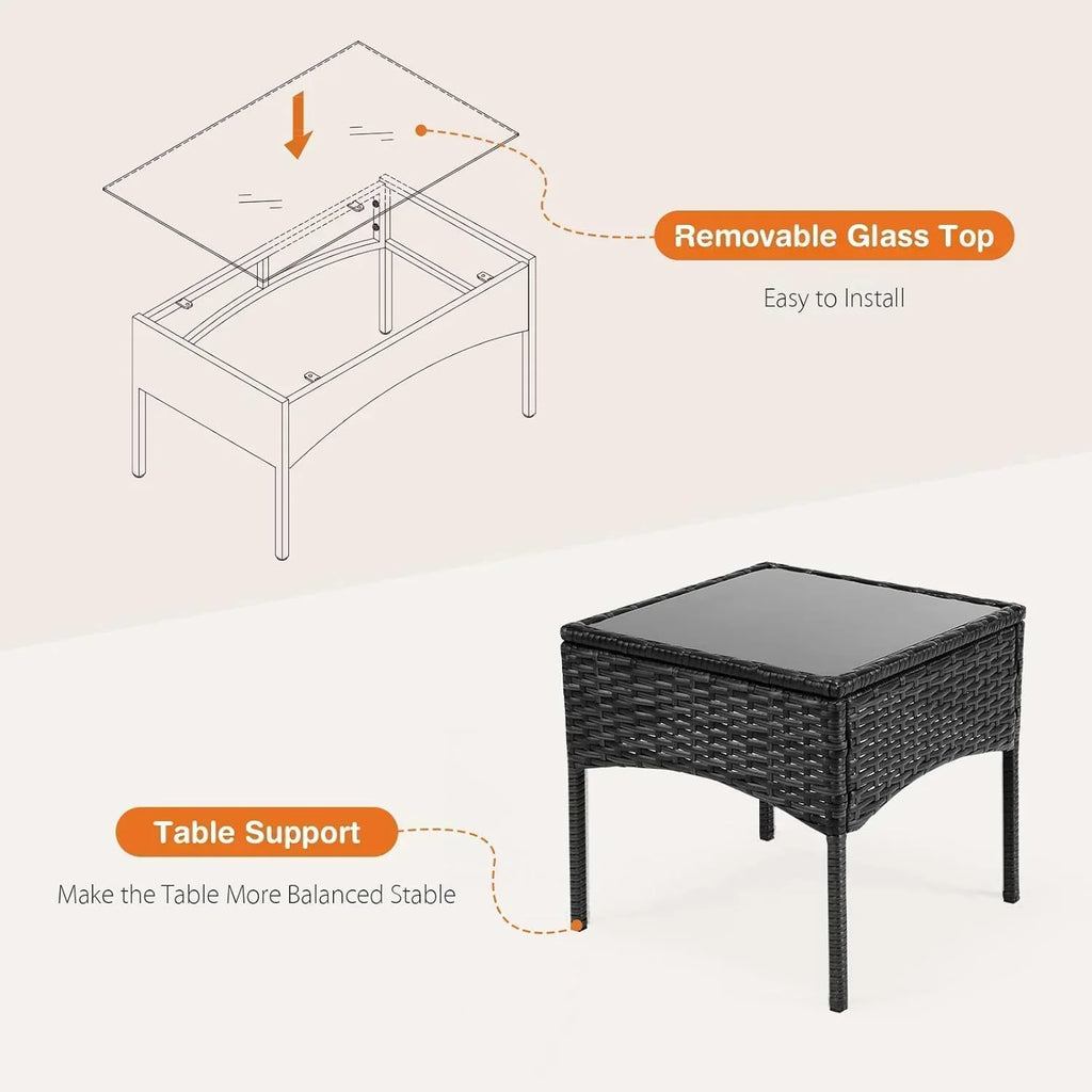 Sweetcripy Patio Furniture Set 3 Pieces Outdoor Furniture with Soft Cushion and Glass Table