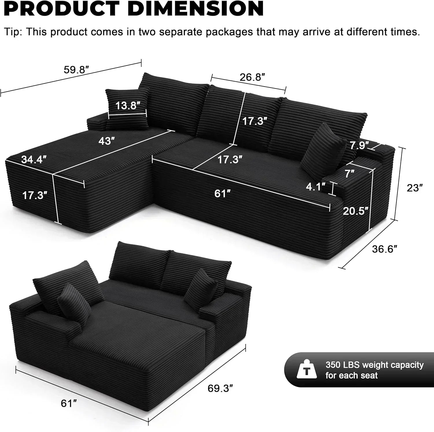 110-inch cloud sofa boneless sofa in the living room modular sofa with deep seats