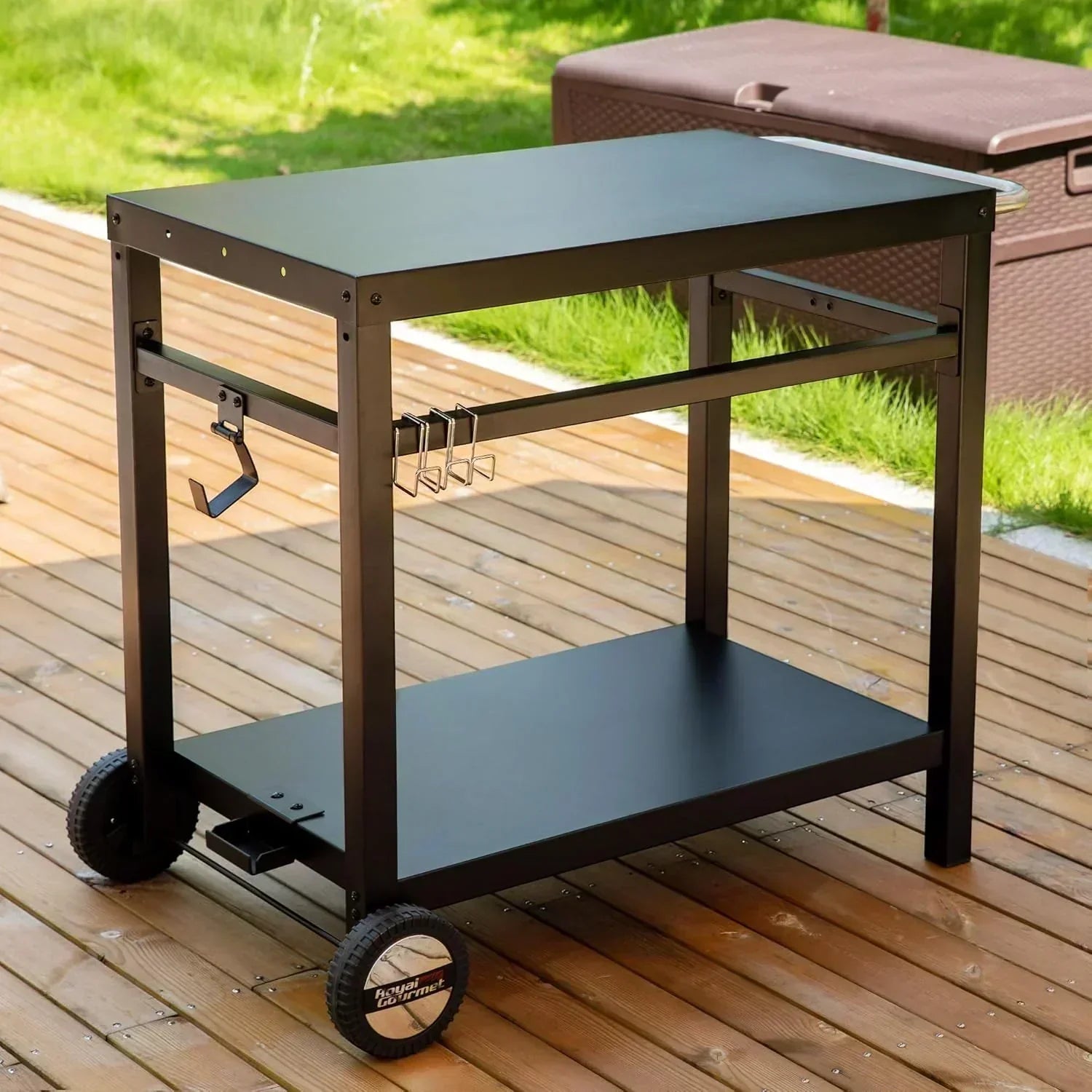 Royal Gourmet Dining Cart Table with Double-Shelf Movable Stainless Steel Flat Top Grill Cart