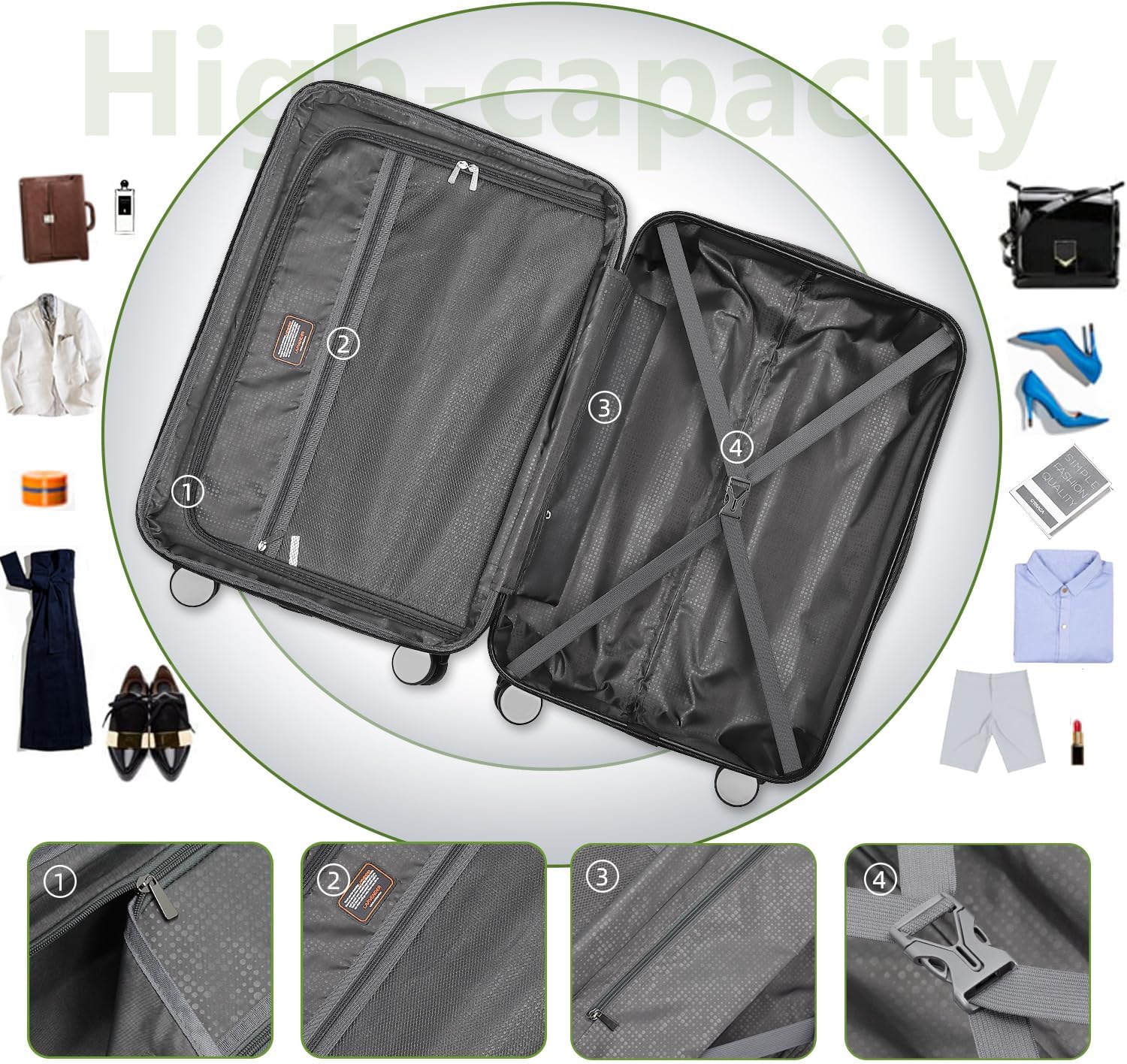 Luggage 6-piece hardshell expandable suitcase lightweight travel carry-on luggage set