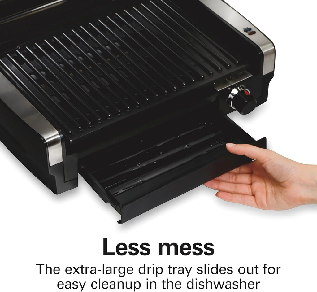 Indoor electric grill with viewing window, adjustable to 450��F, serves 6 people