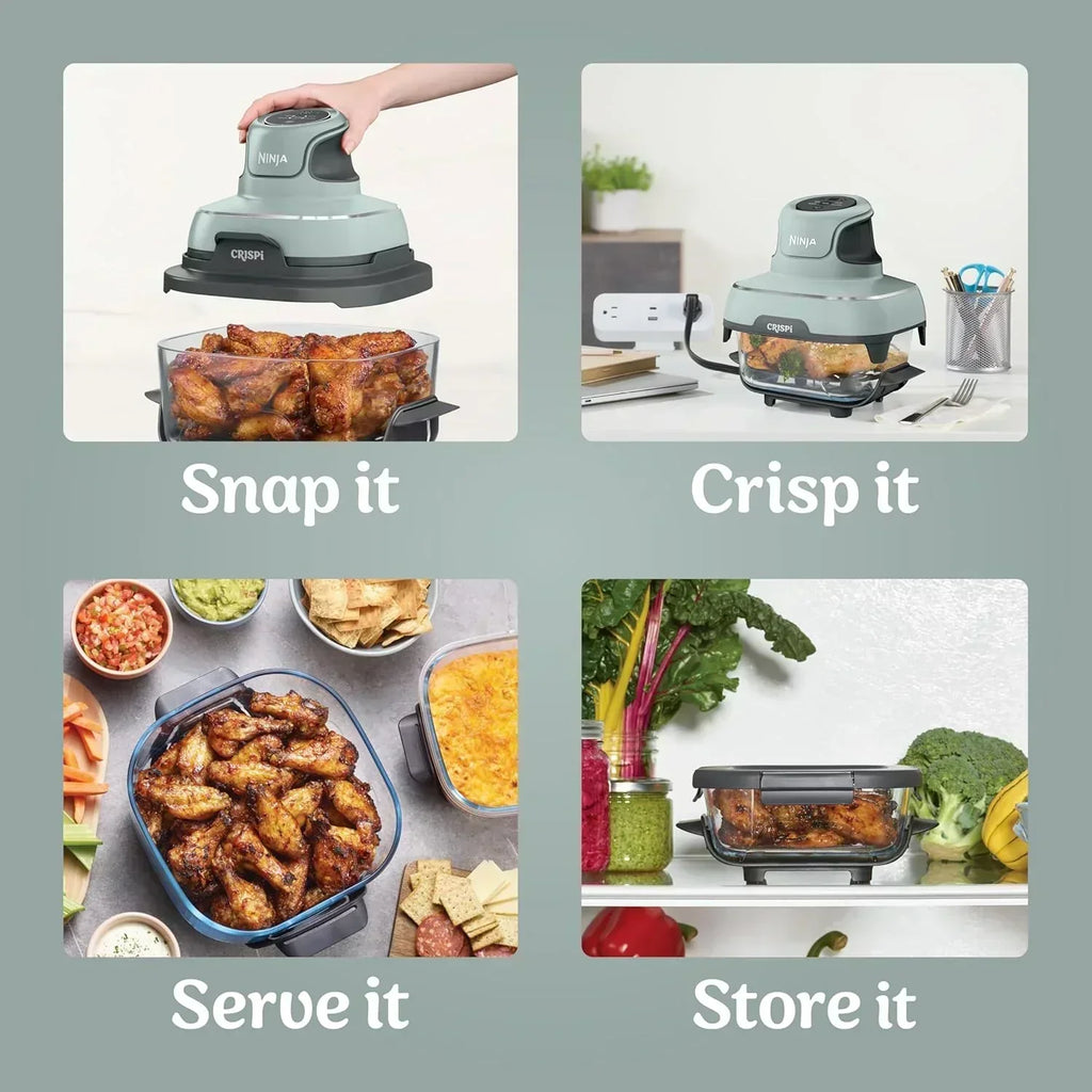 Ninja Crispi 4 in 1 Portable Glass Air Fryer Cooking System 4QT 6 Cup TempWare Glass Containers