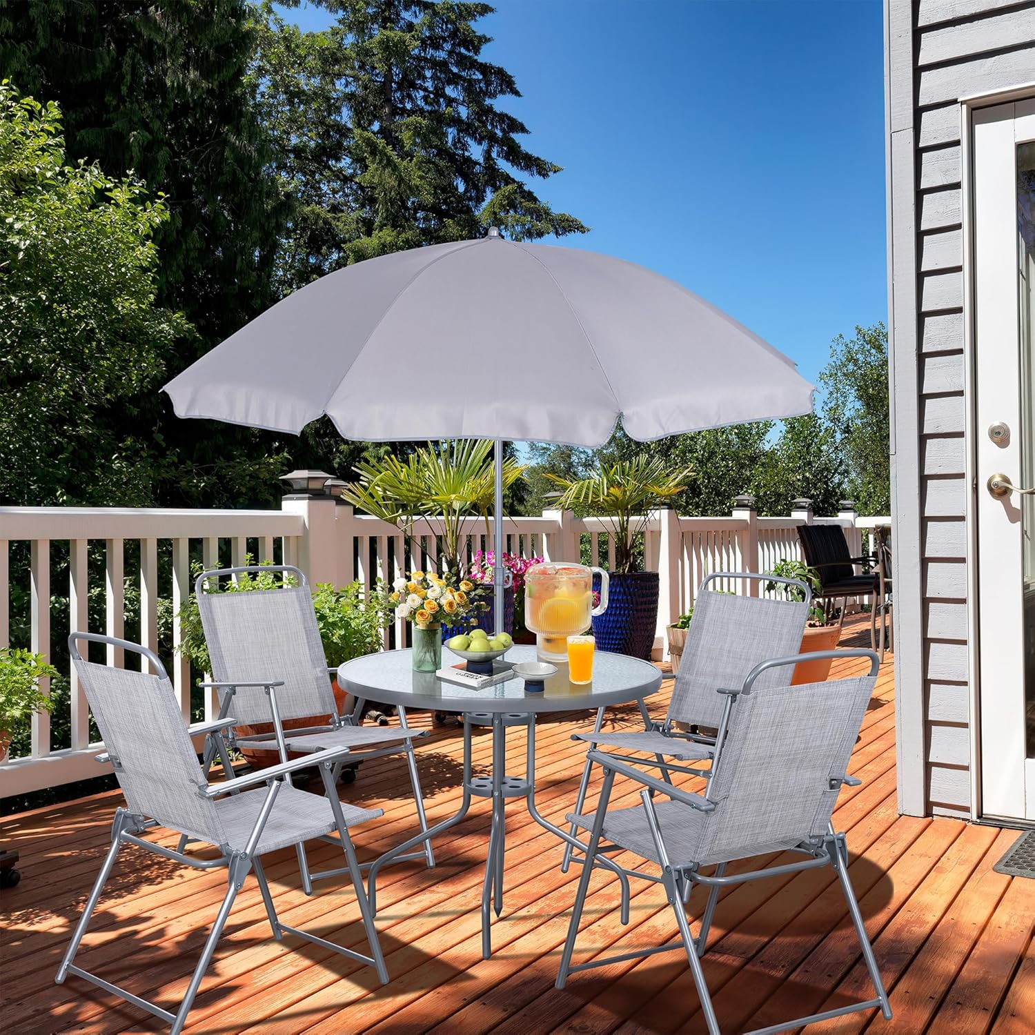 Vongrasig 6 Piece Folding Patio Dining Set Small Metal Outdoor Garden Patio Table and Chair Set