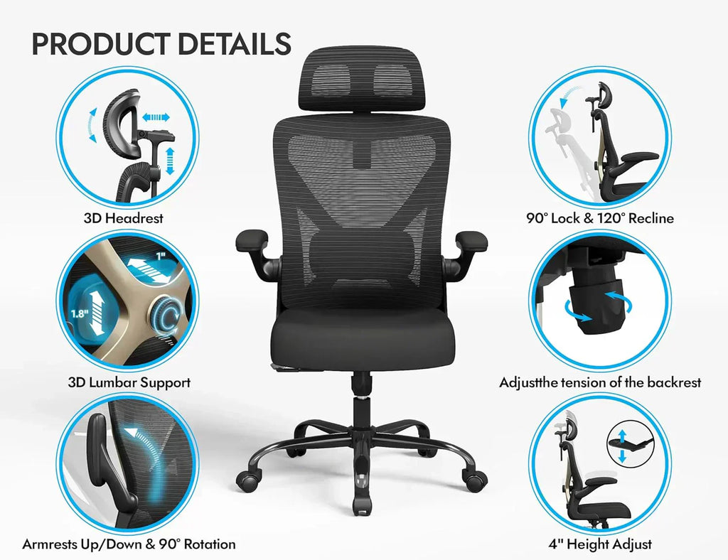 Office computer desk and chair gaming chair with lumbar support and headrest