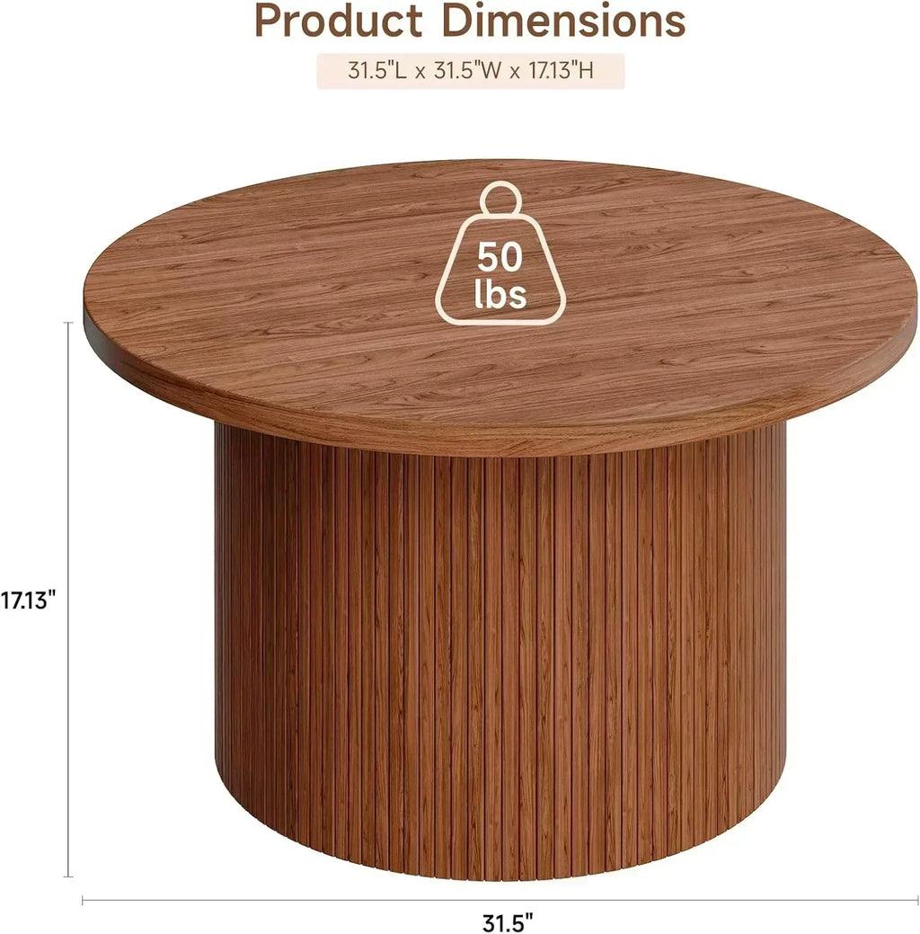 31.5 inch round coffee table living room roll-up coffee table mid-century modern wood coffee table