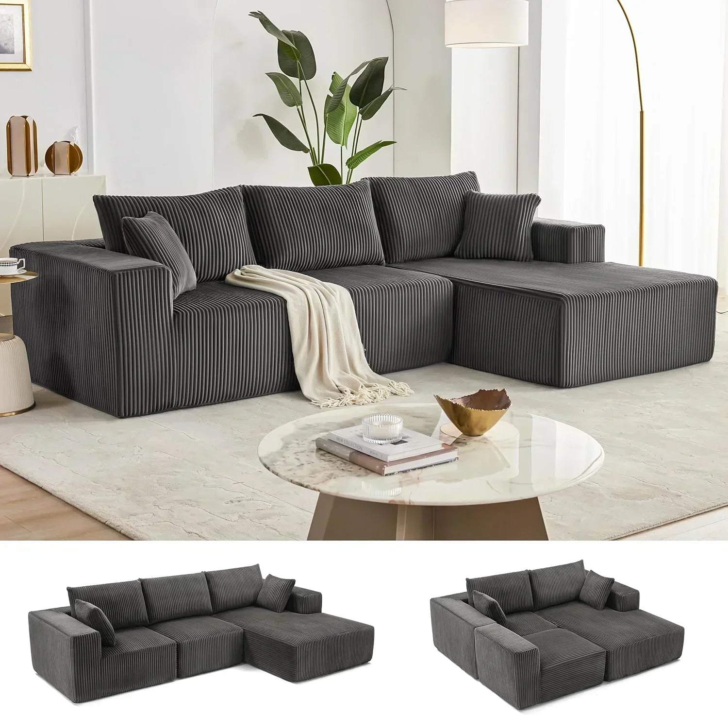 108-inch modular sofa cloud modular sofa with deep seat and reclining chair upholstered sofa