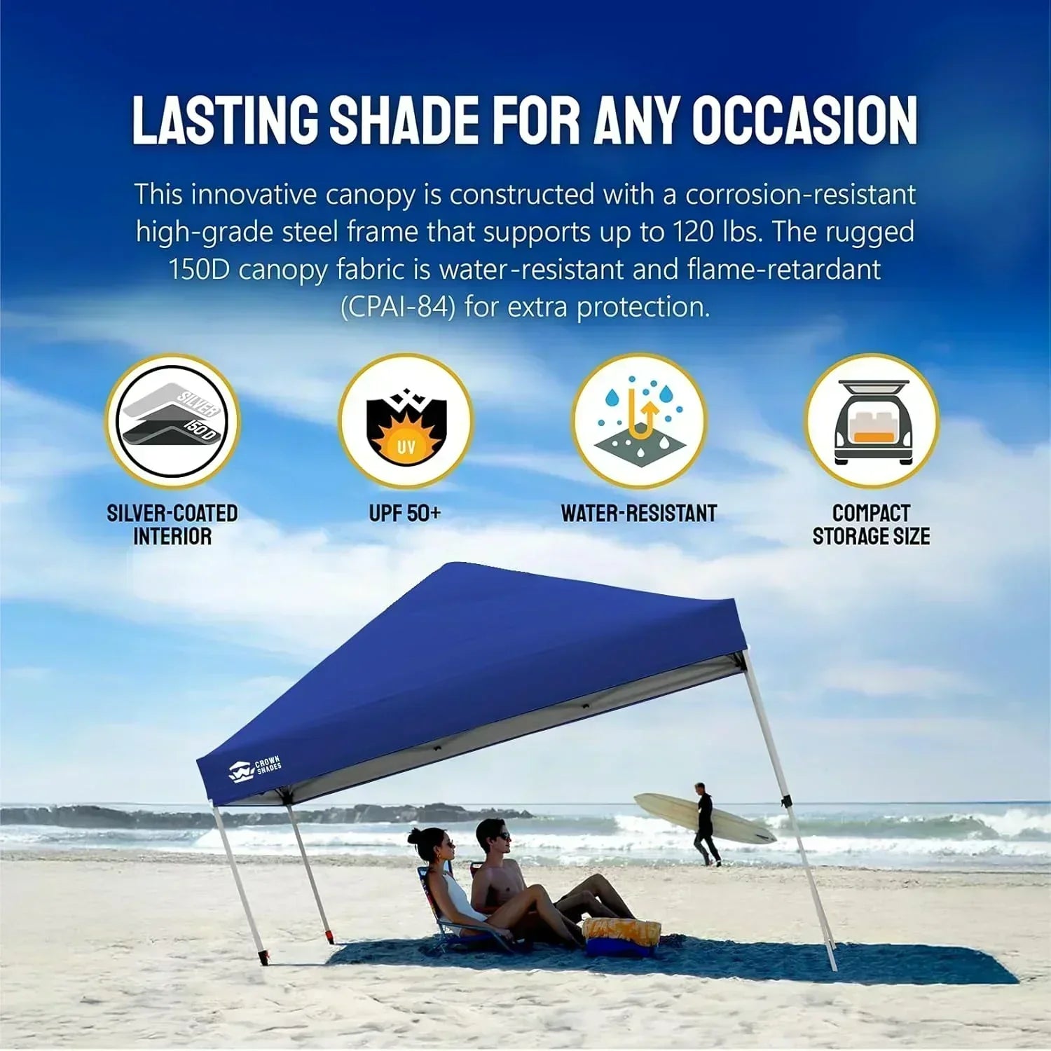 10x10 Pop-Up Awning One-Click Installation Beach Tent Outdoor Sunshade Silver Coated Top