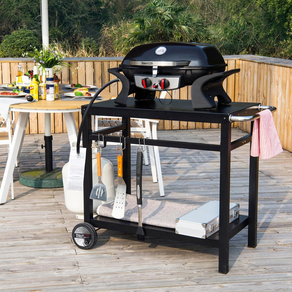Royal Gourmet Dining Cart Table with Double-Shelf Movable Stainless Steel Flat Top Grill Cart