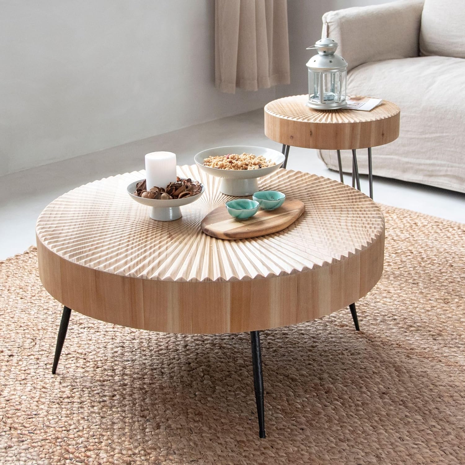 Two-Piece Modern Farmhouse Living Room Coffee Table Set Round Nesting Tables