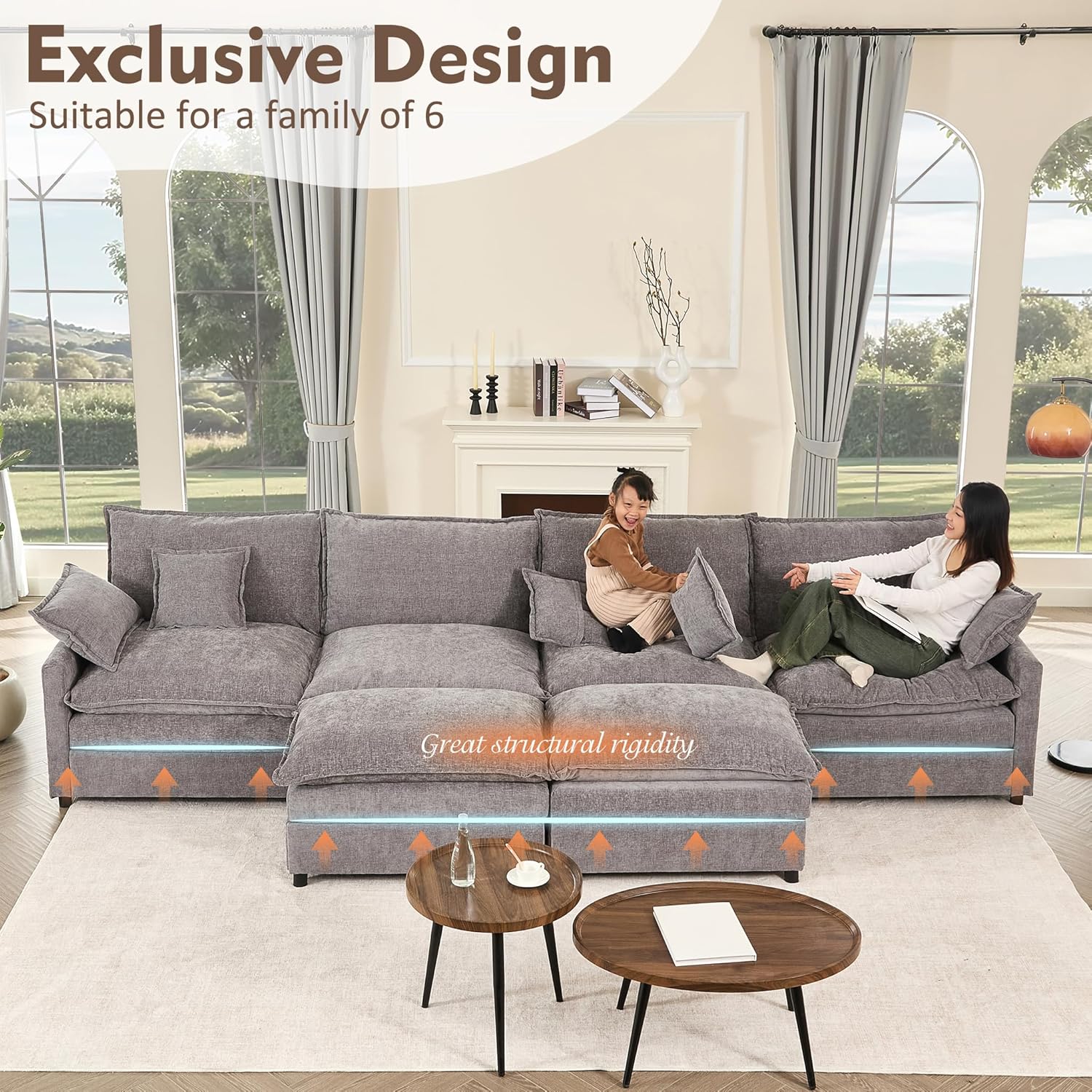 108 Inch U Shape Sofa Sectional Sofa Comfortable Cloud Sofa Living Room Deep Seat Sofa