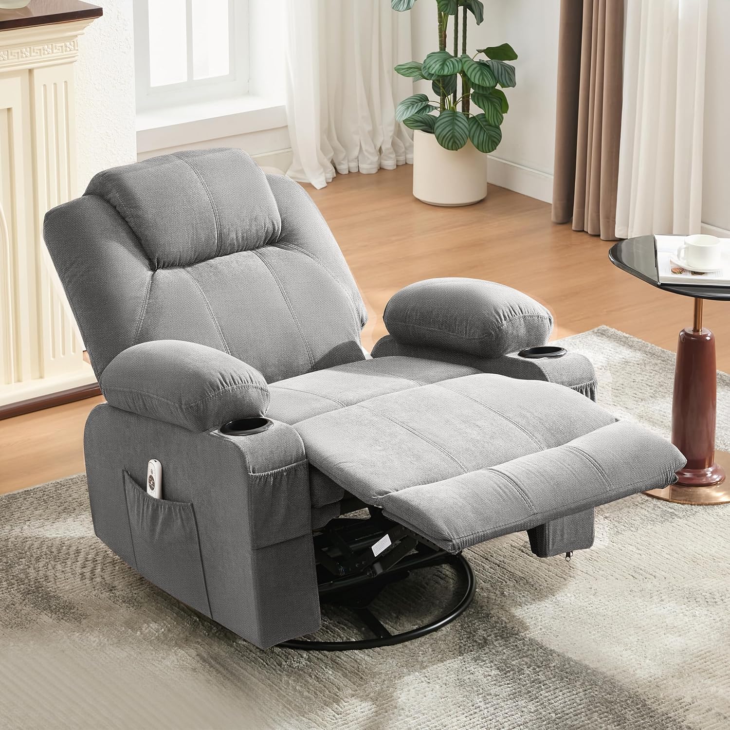 Large Swivel Rocking Recliner with Heating and Massage Function, 360 Degree Swivel Rocking Single Sofa