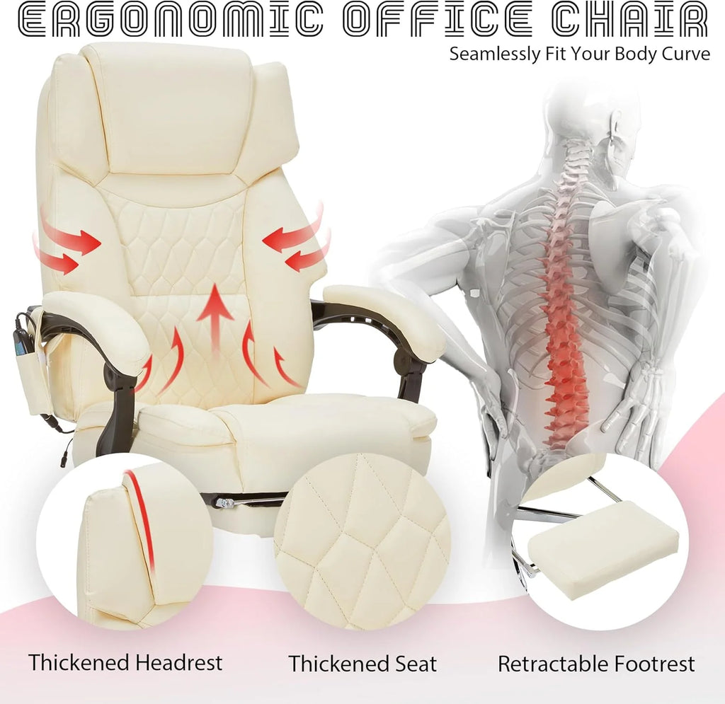 Massage Office Chair with Footrest 6 Point Vibration and Heating Home Executive Office Desk Chair