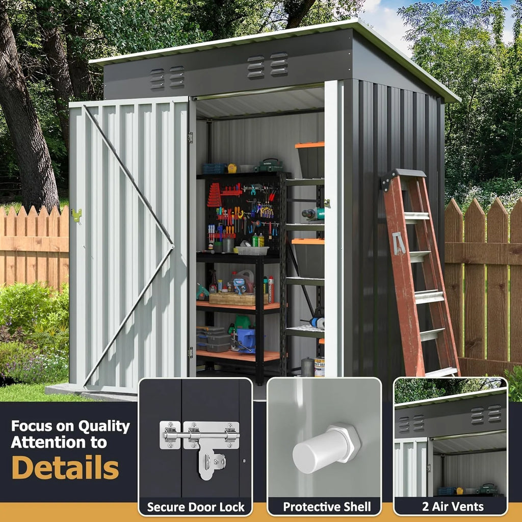 Polar Aurora 8 x 12 FT Outdoor Storage Shed, Metal Garden Shed with Updated Frame Structure, Tool Sheds for Backyard Garden Patio Lawn Black
