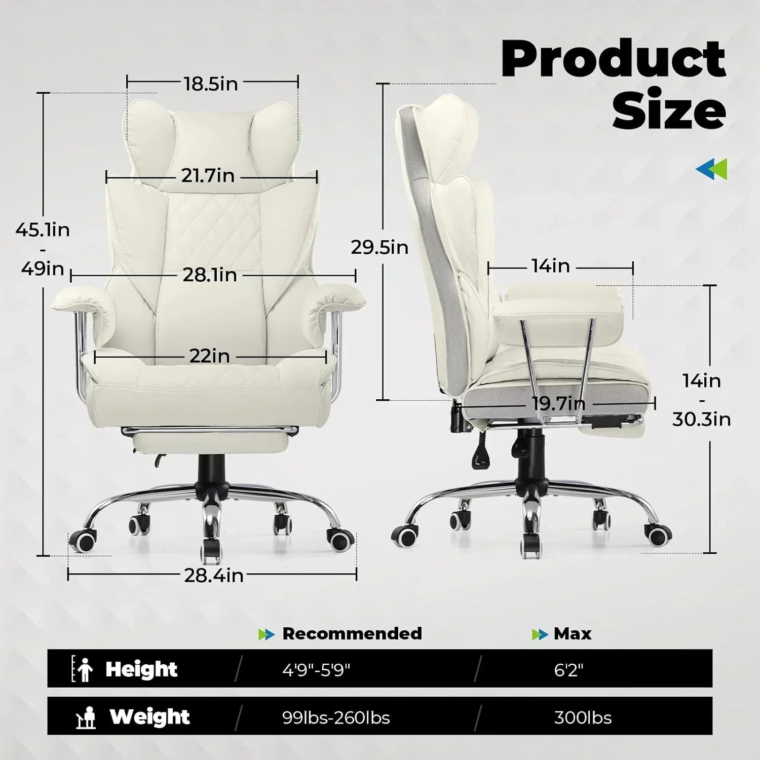 Large high back office chair high back leather gaming chair with footrest