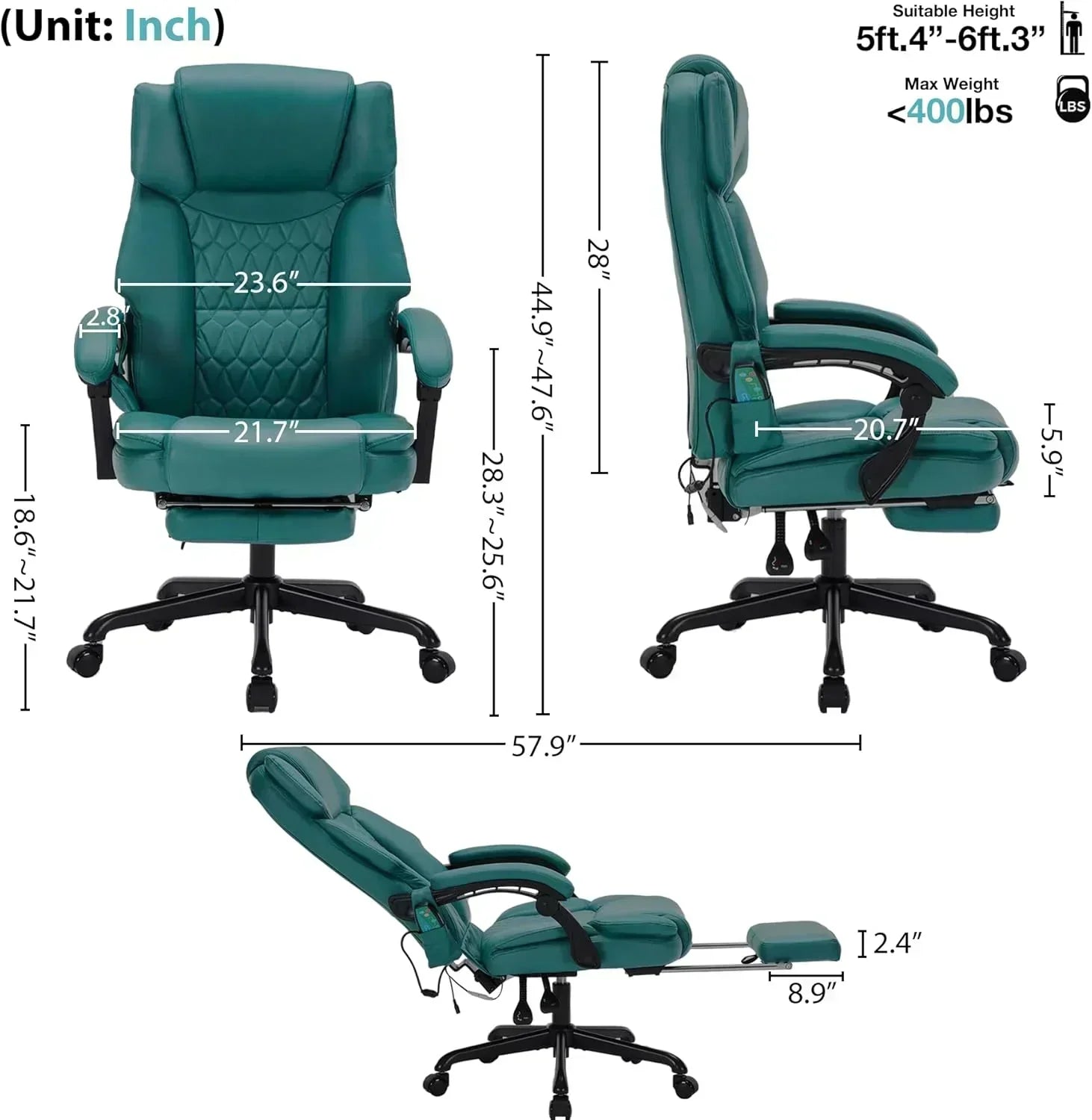Massage Office Chair with Footrest 6 Point Vibration and Heating Home Office Desk Chair