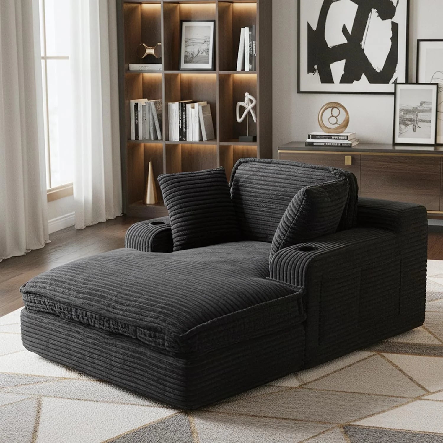 67 Oversized Chaise Lounge Chair Indoor Soft Boneless Cloud Couch with 3 Pillows 4 Side Pockets