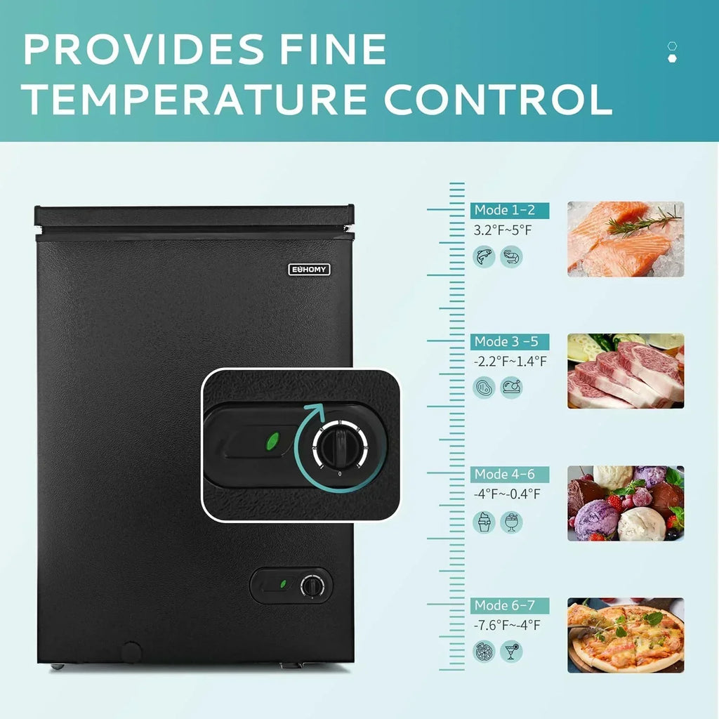 EUHOMY 3.5 Cu.Ft Chest Freezer with Removable Basket Small Deep Freezer Adjustable 7 Thermostat