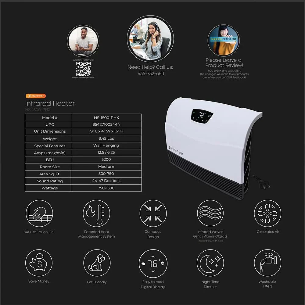 HS-1500-PHX-WIFI Infrared Heater Wifi Wall Mounted