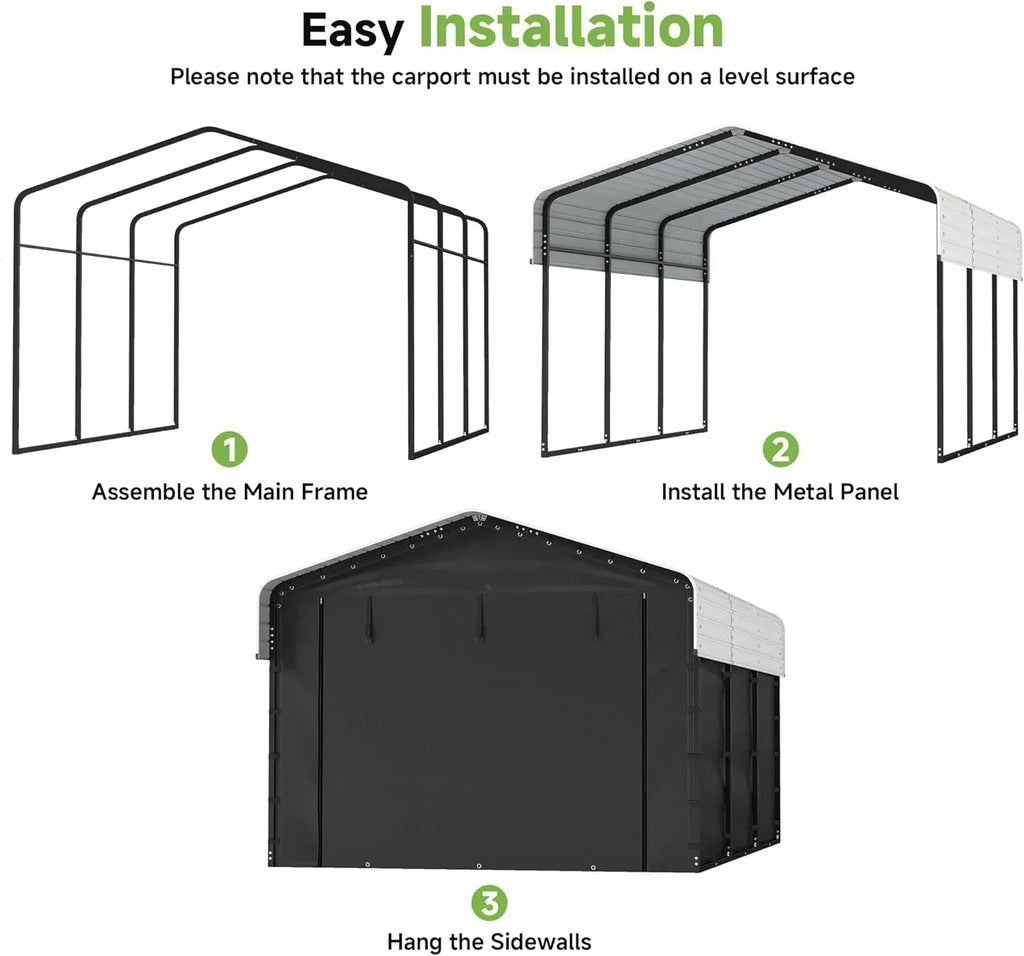 10'x15' Heavy Duty Metal Carport Outdoor Garage Car Shelter Shade with Heavier Frame