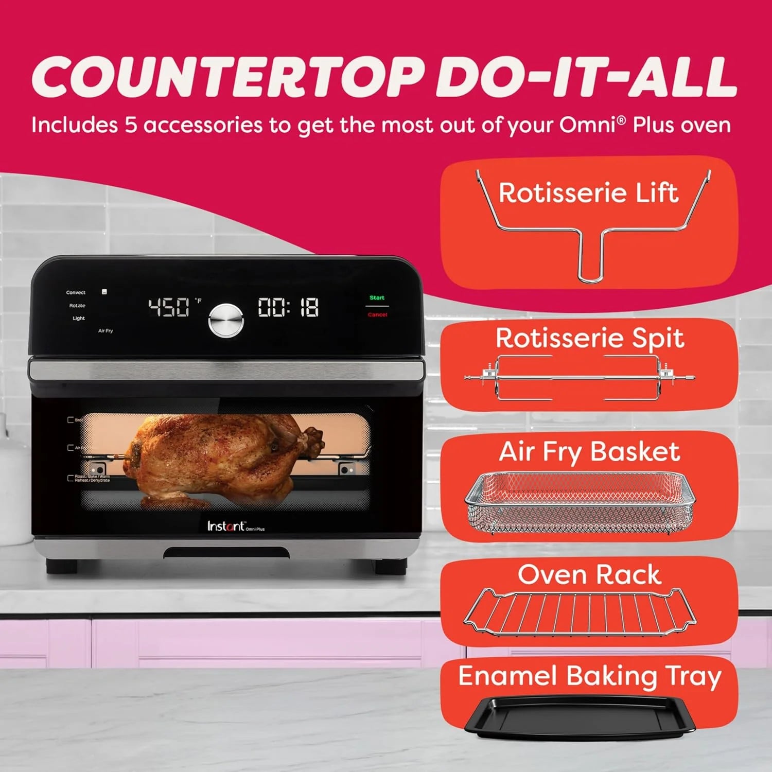 Instant Pot Omni Plus 19QT/18L Toaster Oven Air Fryer, 10-in-1 Functions, Fits 12 Pizza, Crisp, Broil, Bake, Roast, Toast, Warm, Convection, 100+ In-App Recipes, from the Makers of Instant Pot, Black
