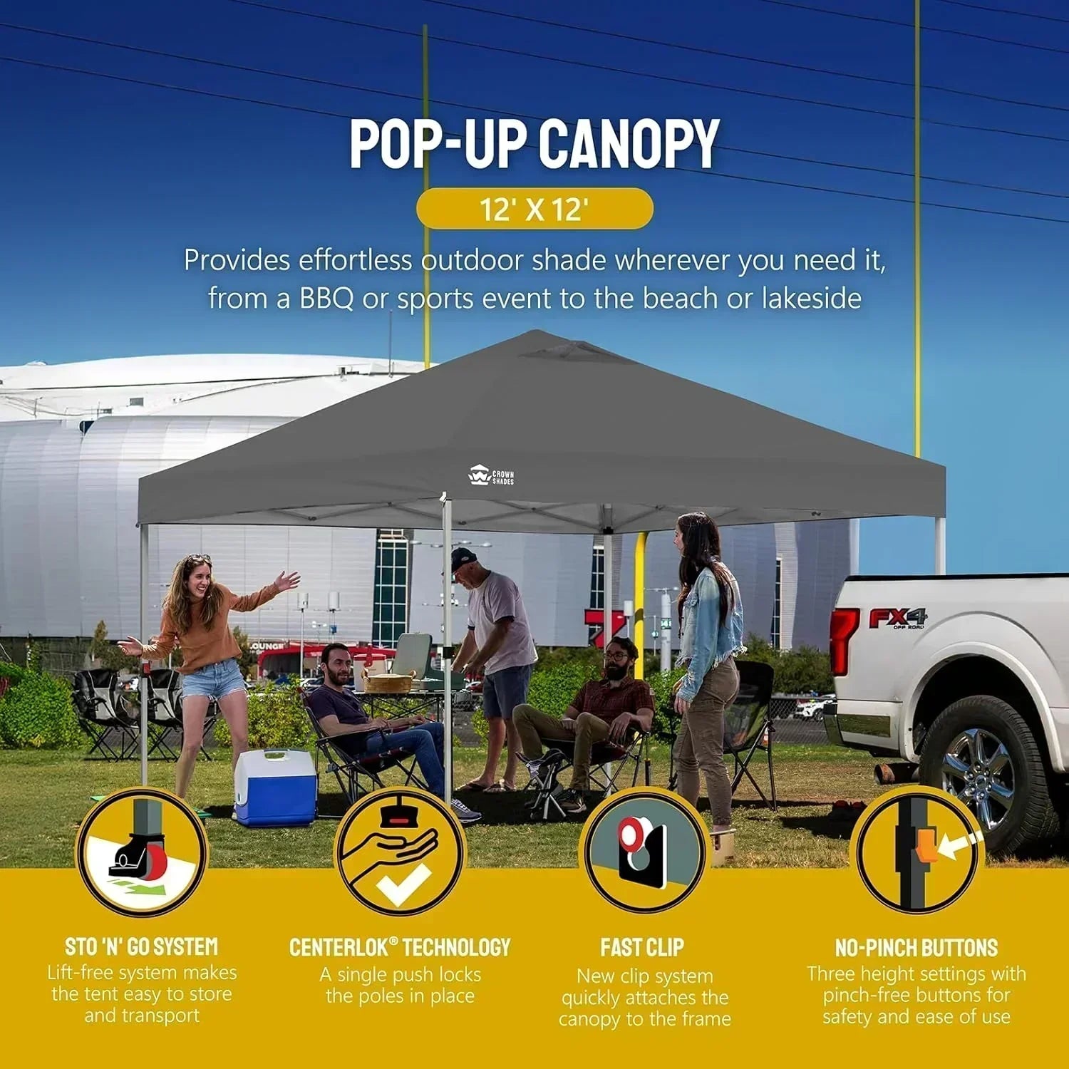 10x10 Pop-Up Awning One-Click Installation Beach Tent Outdoor Sunshade Silver Coated Top