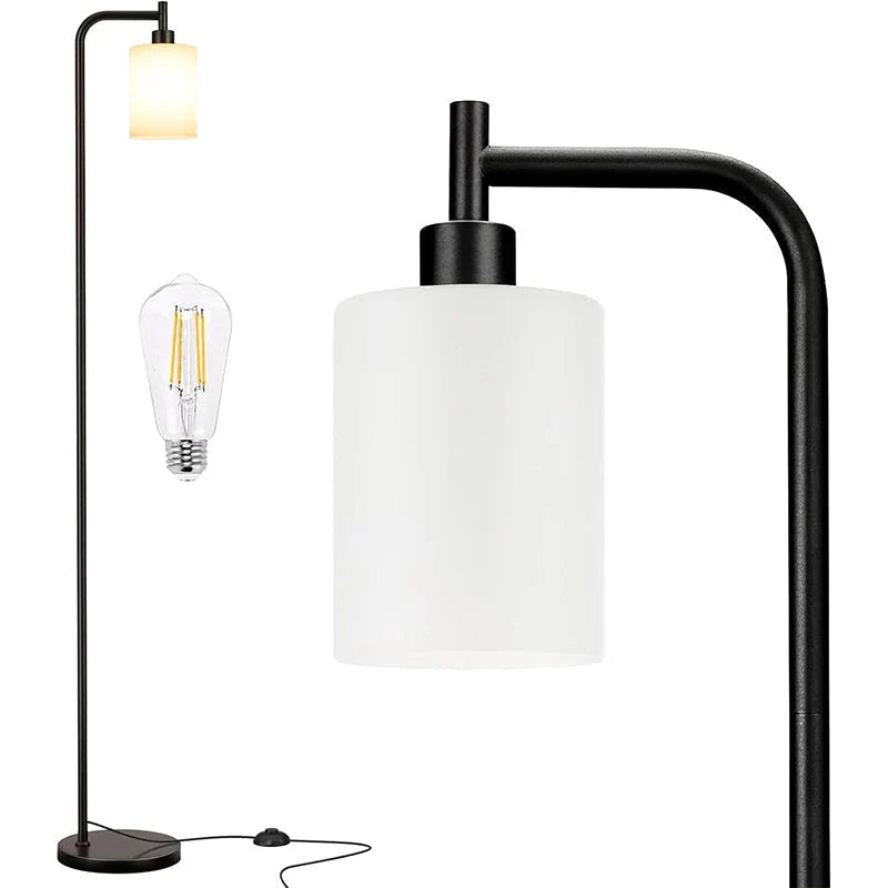 Modern Black Floor Lamp with Clear Glass Shade and LED Bulb