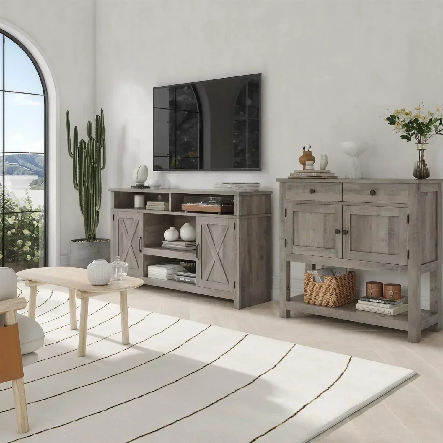 Farmhouse style console table coffee bar entry table with storage rack sofa table