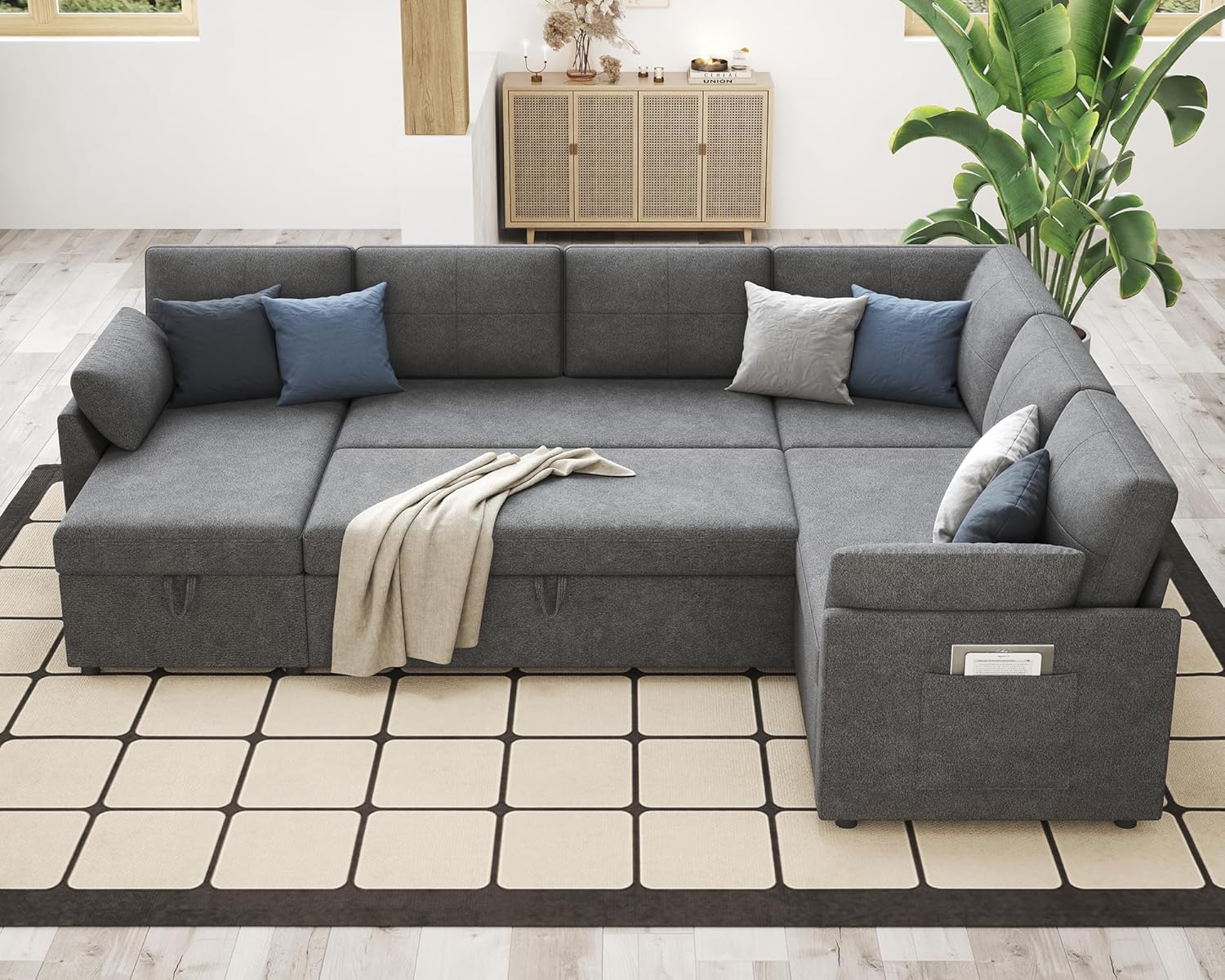 VanAcc Sofa Bed Sleeper Sofa with Storage Chaise 2 in 1 Pull Out Couch Living Room