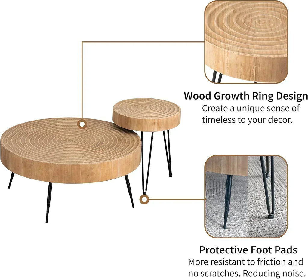 Two-Piece Modern Farmhouse Living Room Coffee Table Set Round Nesting Tables