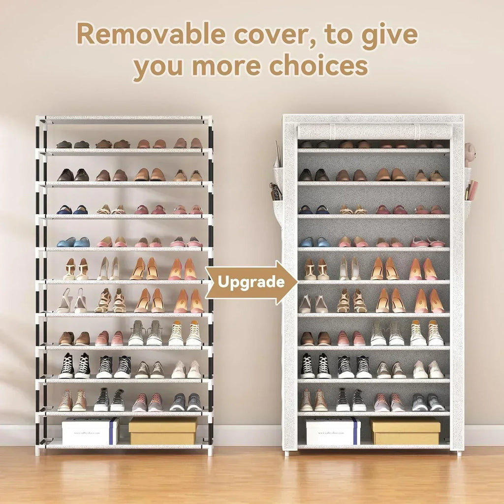 ROJASOP 10 Tier Shoe Rack with Covers Large Capacity Stackable Tall Shoe Shelf Storage