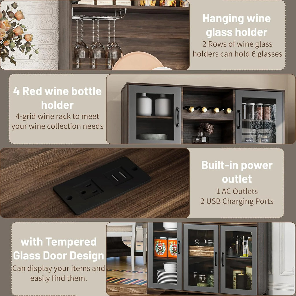 Kitchen Hutch Pantry Cabinet 71 Tall with Glass Doors