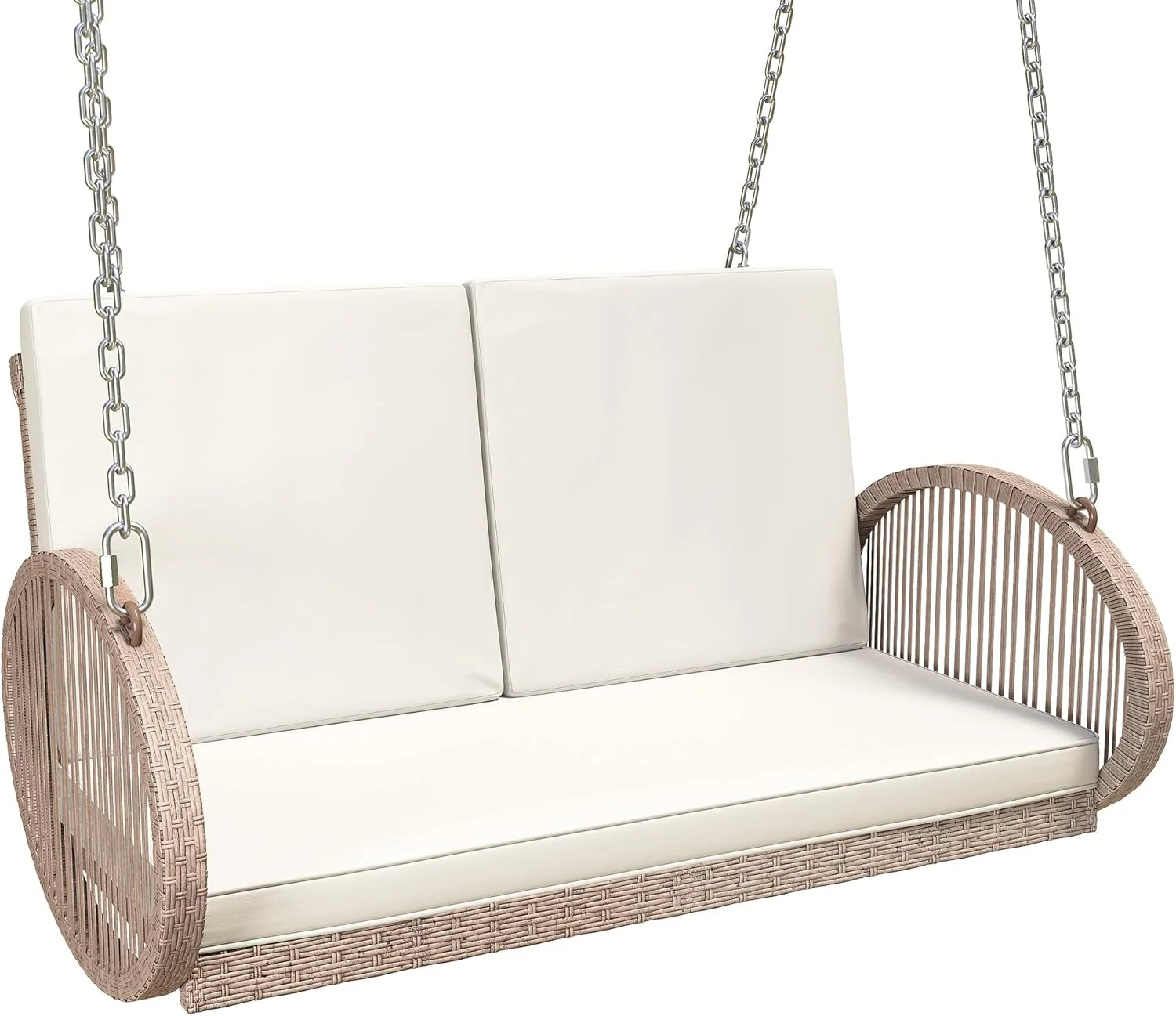 YITAHOME Hanging Porch Swing Chair Sits 3 People, Wicker Outdoor Swing Bench, Patio Lounge Chair, 1 Seating Cushion and 3 Back Cushions, w/Removable Covers, for Garden, Balcony, Backyard, Brown