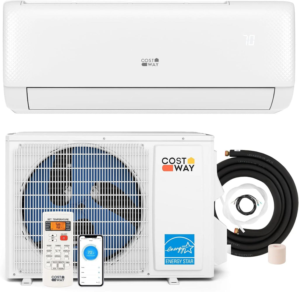 COSTWAY 11500 BTU Mini Split Air Conditioner 115V 17 SEER2 Wifi Enabled Inverter Air Conditioner