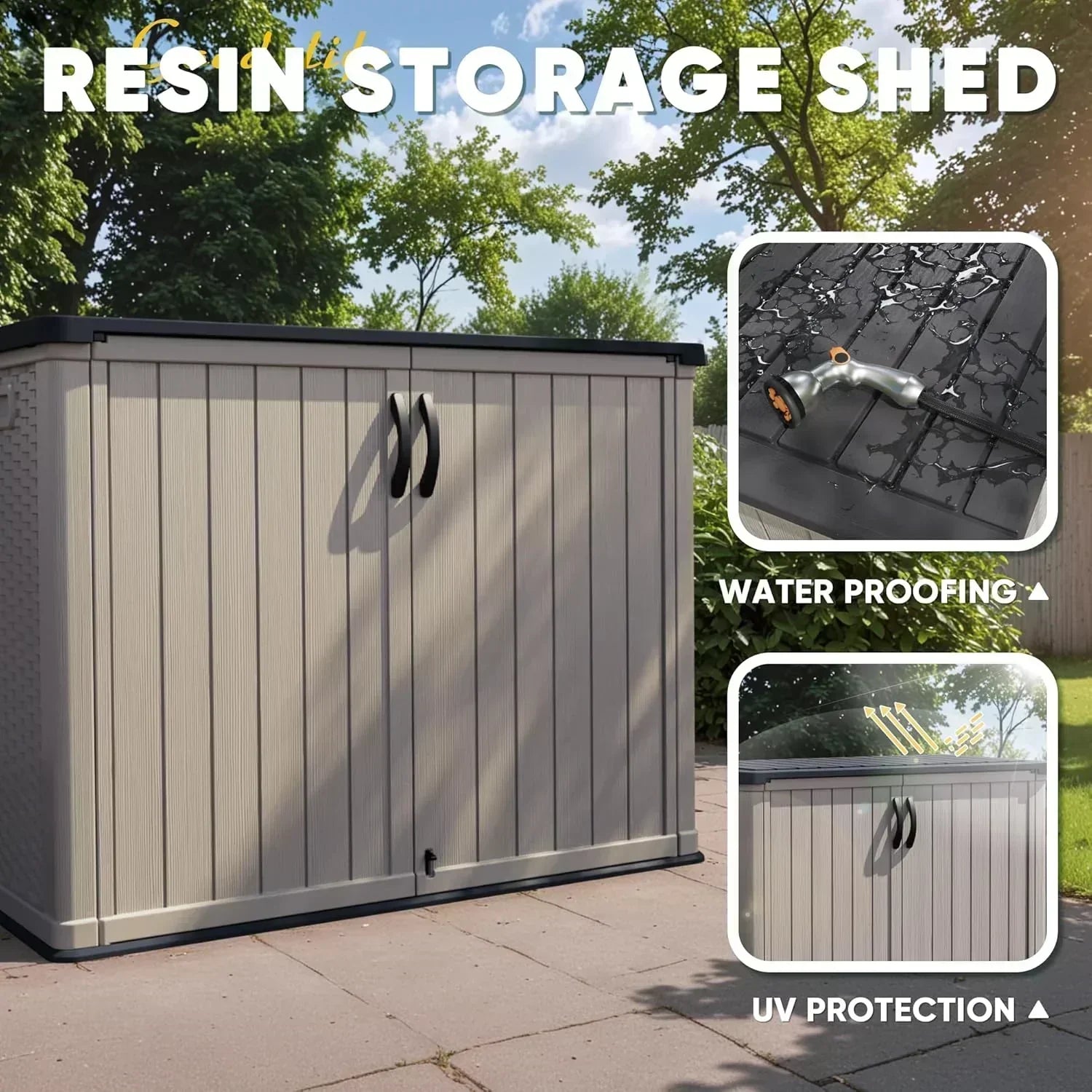 Devoko Outdoor Storage Cabinet 26 Cu Ft with Lockable Doors Horizontal Storage Shed Waterproof