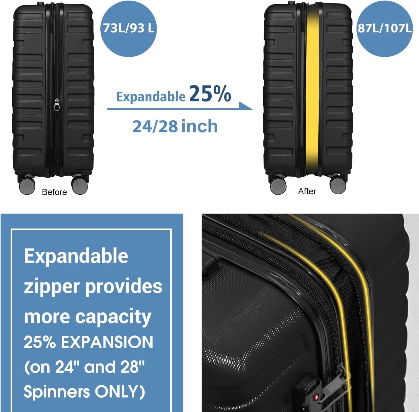 Luggage 6-piece hardshell expandable suitcase lightweight travel carry-on luggage set