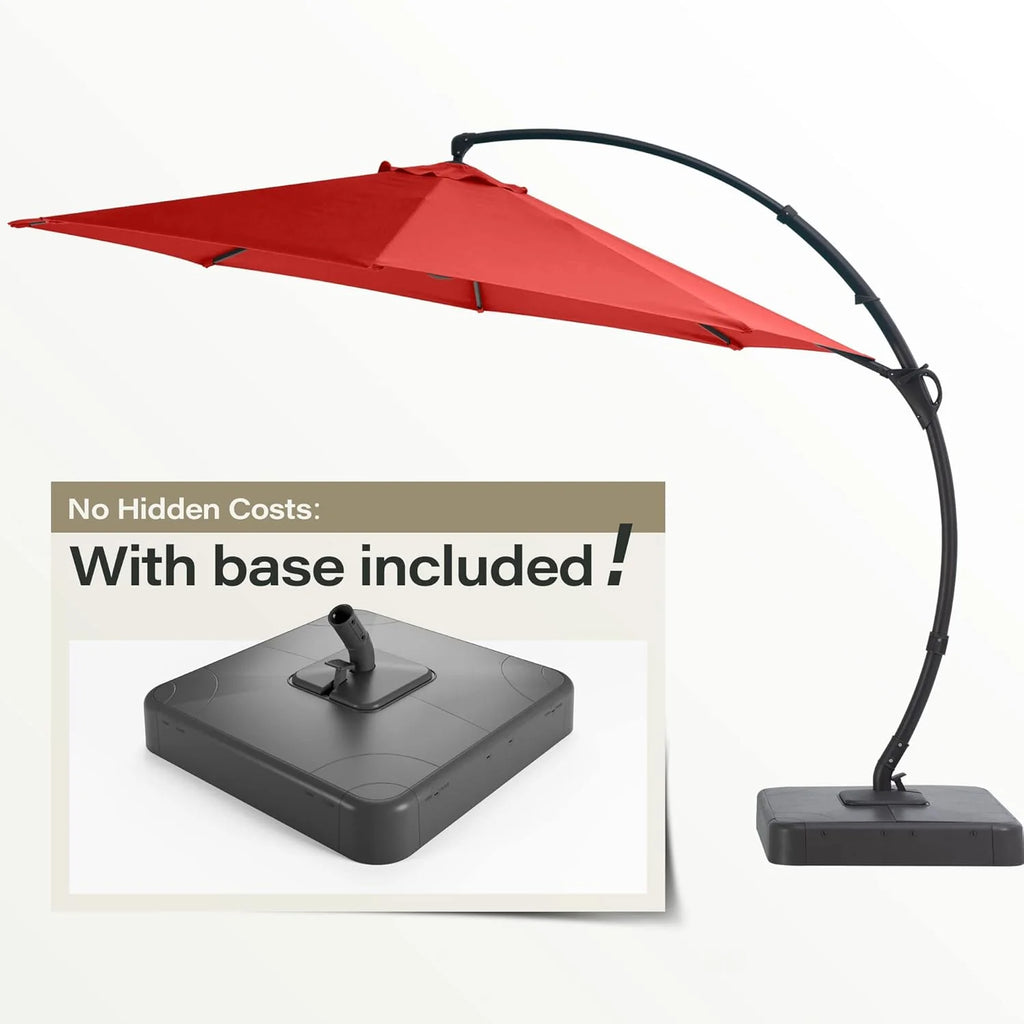 LAUSAINT HOME Outdoor Patio Umbrella with Base included, 11 FT Deluxe Curvy Cantilever Umbrella Heavy Duty Offset Hanging Umbrella with 360° Rotation for Market, Pool, Garden, Backyard, Deck (Beige)