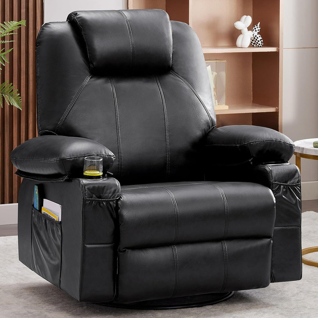 Large Swivel Rocking Recliner with Heating and Massage Function, 360 Degree Swivel Rocking Single Sofa