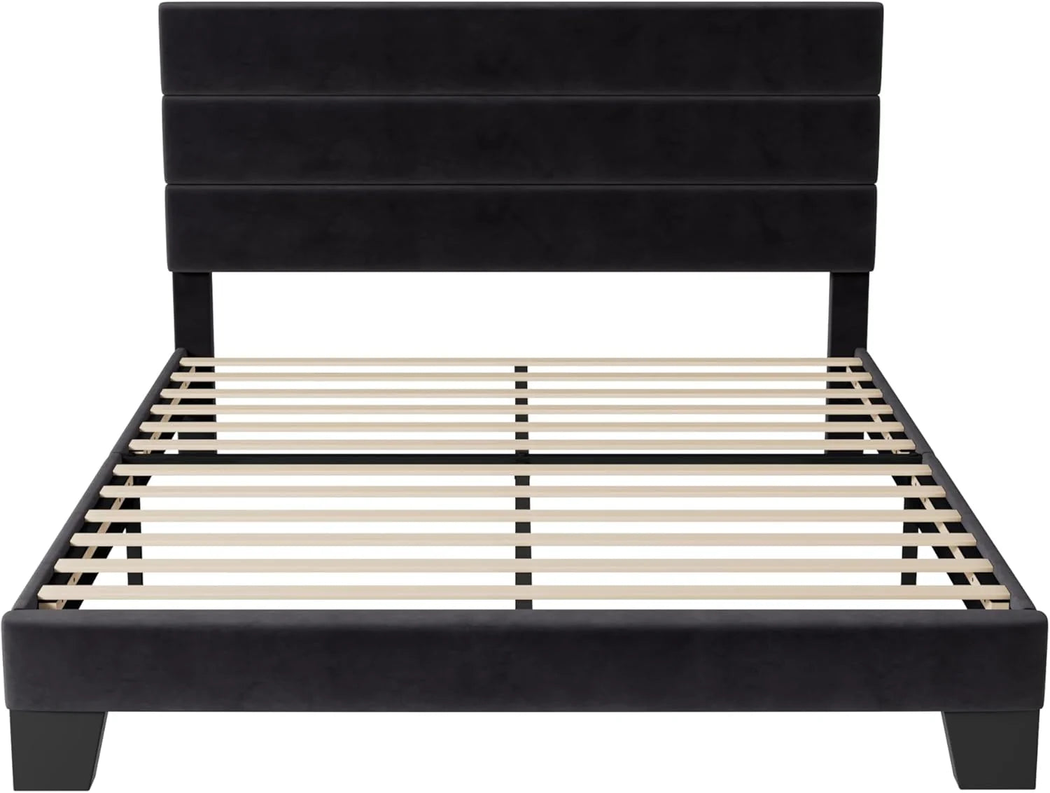 Allewie Queen Size Platform Bed Frame Fabric Upholstered Headboard Wooden Slats Support