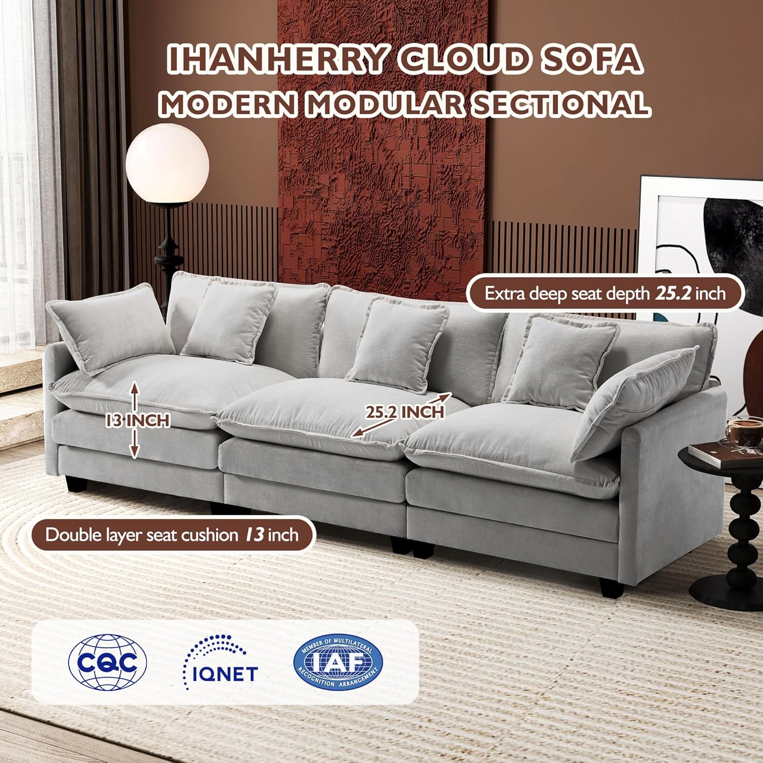 ihanherry 146-inch U-shaped modern sofa modular area cloud sofa