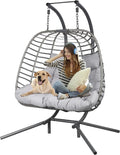 HWB Hanging Egg Chair Patio Wicker Hammock Egg Swing Chair with Cushion for Bedroom