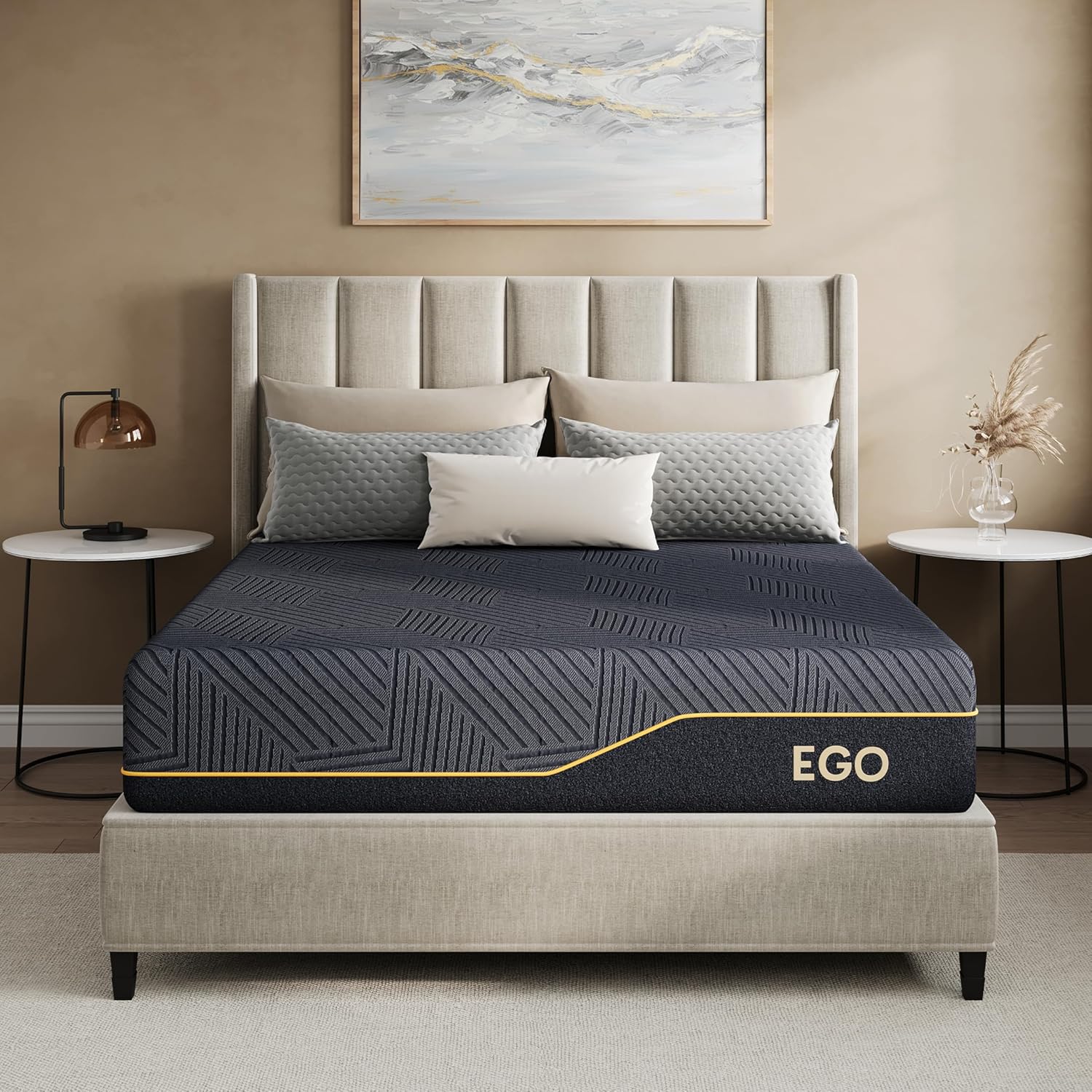 MLILY EGOHOME 14 Inch Queen Memory Foam Mattress for Back Pain, Cooling Copper Gel Bed in a Box, Foam Made in USA, CertiPUR-US Certified, Therapeutic Medium Firm, 60x80x14 Black