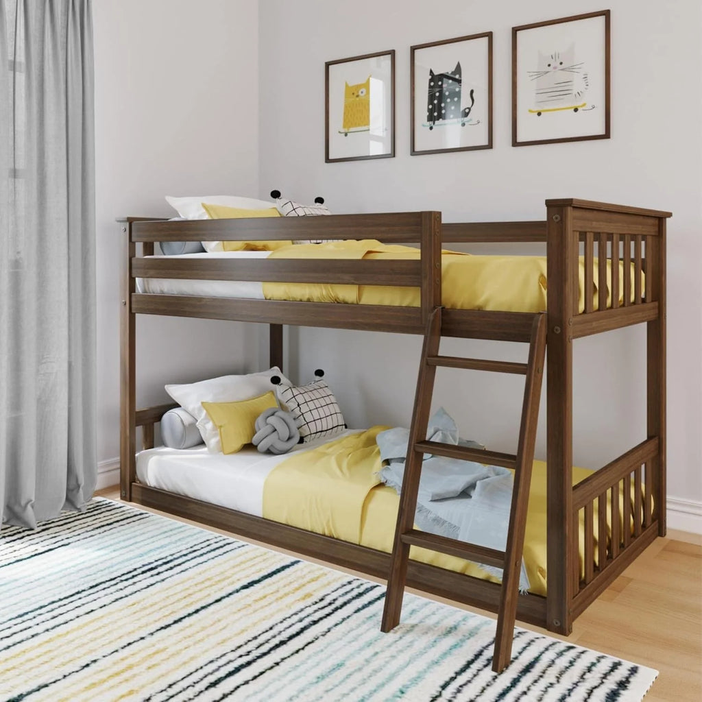 Max & Lily Fundamental Twin Low Bunk Bed Kids Solid Wood Modern Bed Frame Strong Wooden Slats
