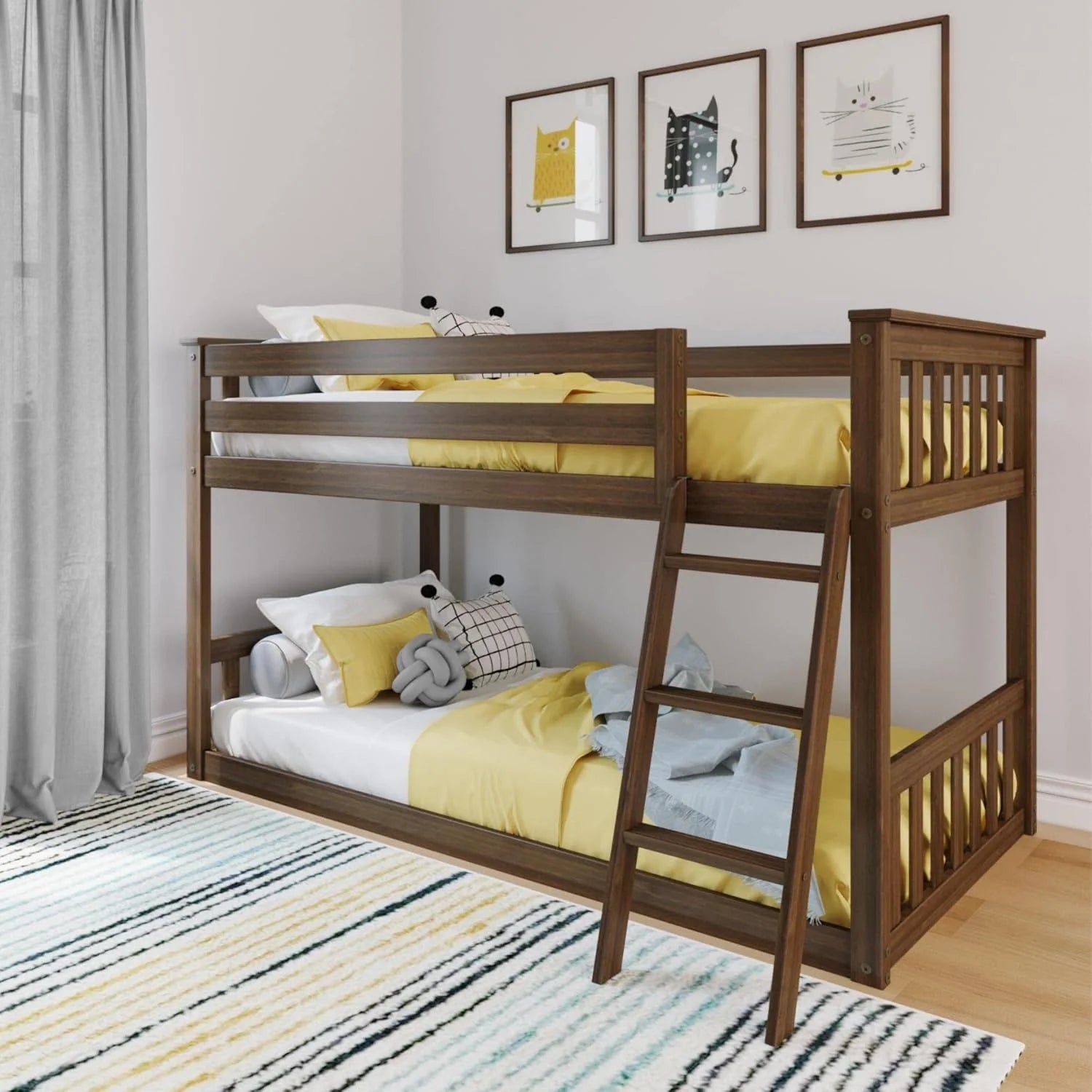 Max & Lily Fundamental Twin Low Bunk Bed Kids Solid Wood Modern Bed Frame Strong Wooden Slats
