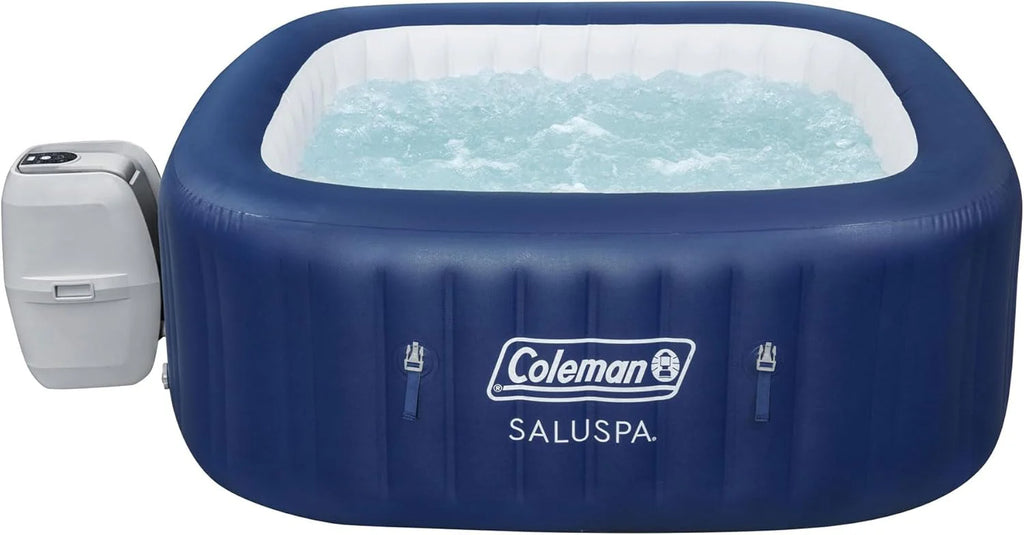Coleman SaluSpa Atlantis AirJet 4 to 6 Person Inflatable Hot Tub Square Portable Outdoor Spa with 140 Soothing Jets with Cover, Blue