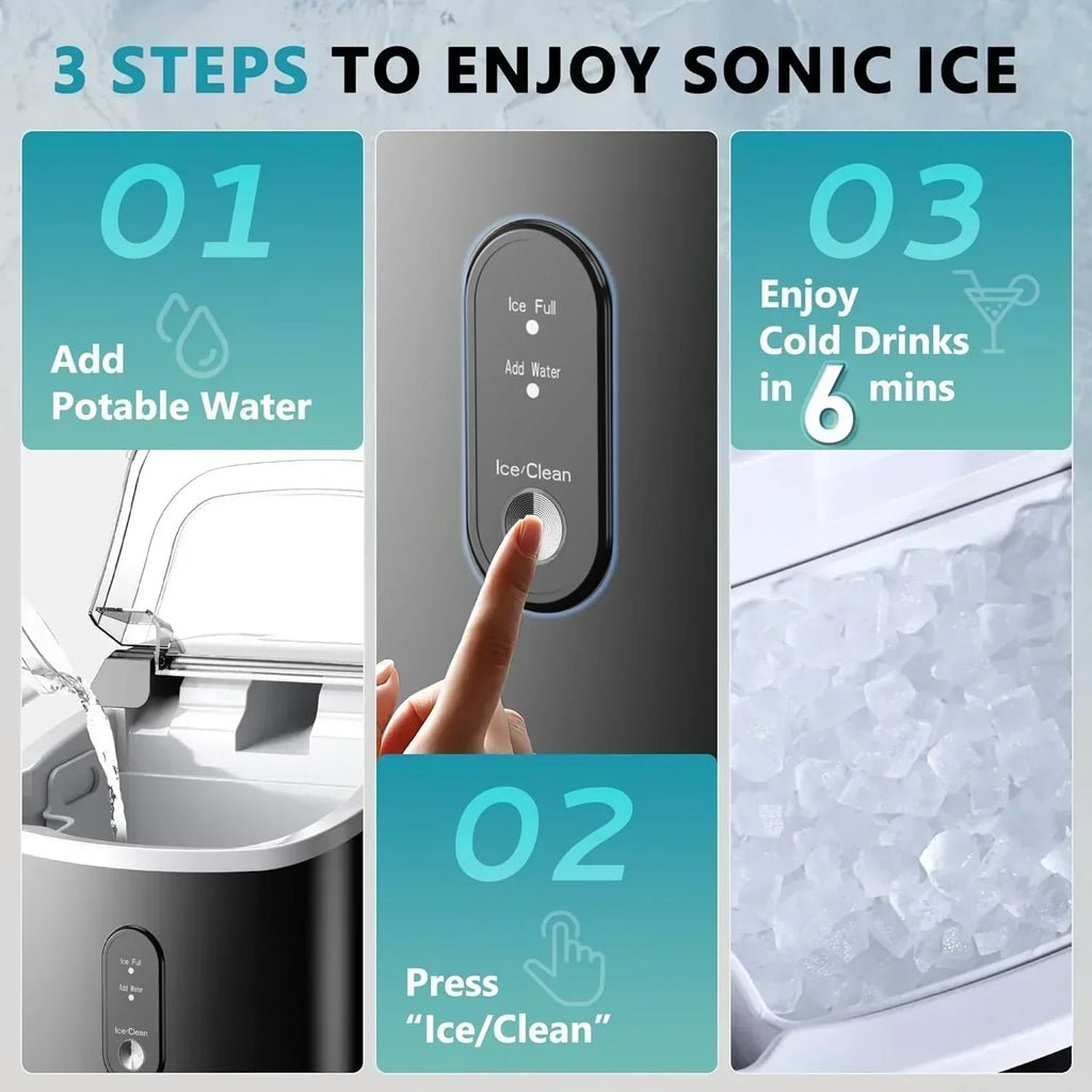 EUHOMY Nugget Ice Maker Countertop with Handle Ready 34lbs Per Day Removable Top Cover